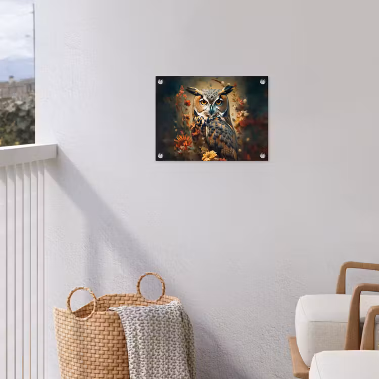 Uil - Vogel - Bloemen - Planten - Botanisch tuinposter los doek klein -sfeer8