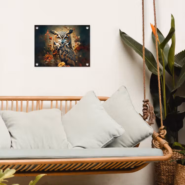 Uil - Vogel - Bloemen - Planten - Botanisch tuinposter los doek klein -sfeer7