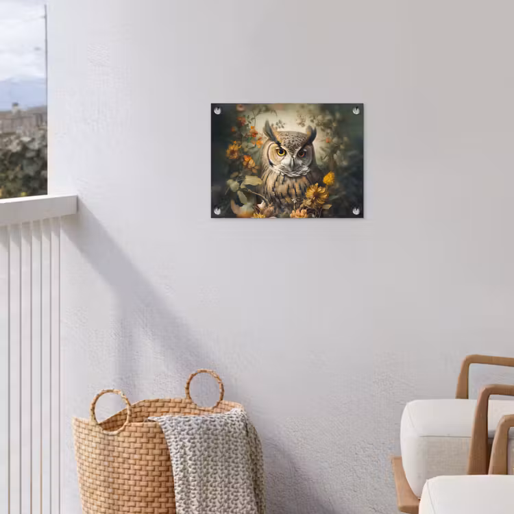 Uil - Vogels - Bloemen - Natuur tuinposter los doek klein -sfeer8