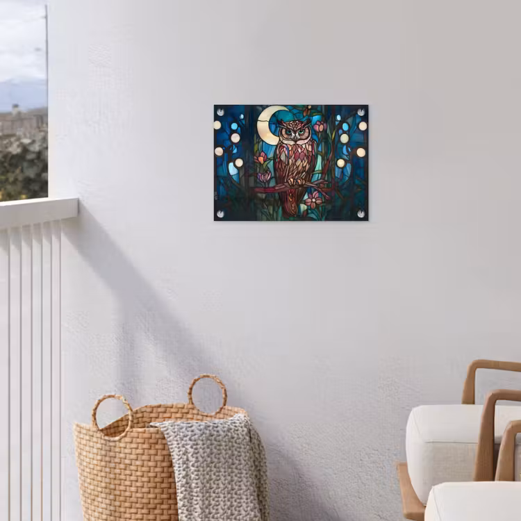 Uil - Mozaïek - Maan - Nacht tuinposter los doek klein -sfeer8