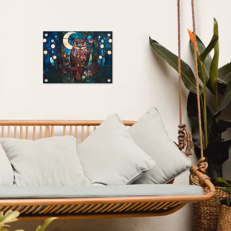 Uil - Mozaïek - Maan - Nacht tuinposter los doek klein -sfeer7