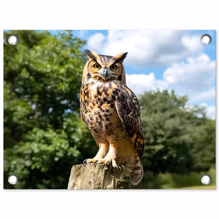 Uil - Boomstronk - Bos - Lucht tuinposter los doek klein -3d
