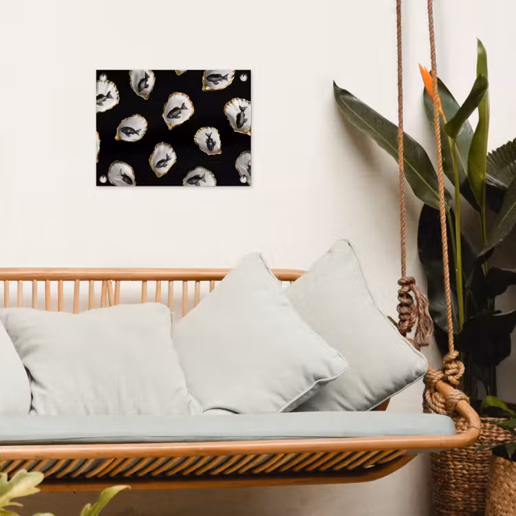 Oesters - Zwart - Vissen - Goud tuinposter los doek klein -sfeer7