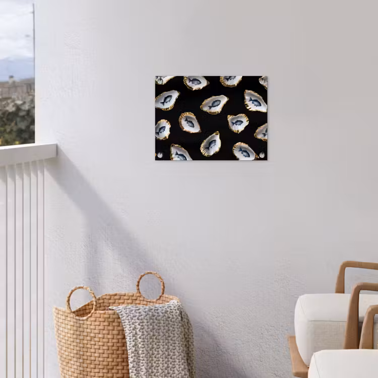 Oesters - Vissen - Blauw - Goud tuinposter los doek klein -sfeer8