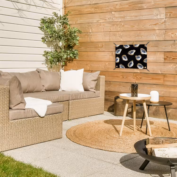 Oesters - Vissen - Blauw - Goud tuinposter los doek klein -sfeer4