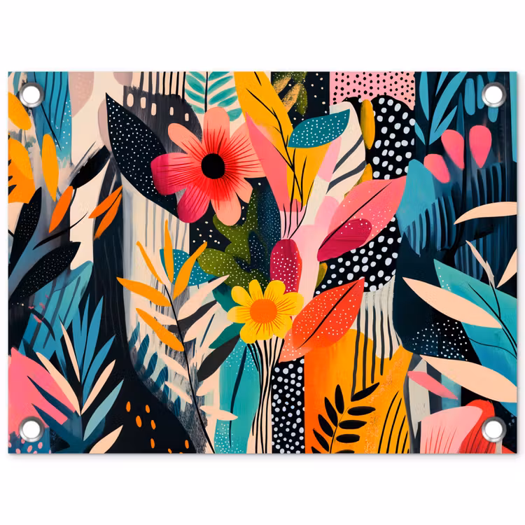 Schilderij - Abstract - Bloemen - Roze tuinposter los doek klein -3d