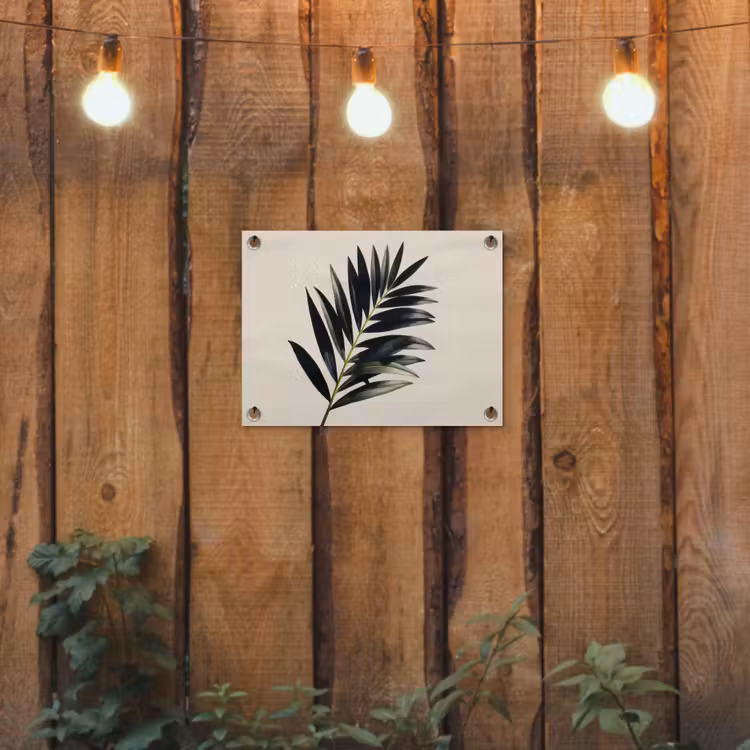 Palmblad - Subtiel - Groen - beige tuinposter los doek klein -sfeer1