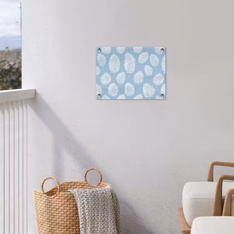 Palmbladeren - Naadloos - Patroon - Pastelblauw tuinposter los doek klein 239 -sfeer8