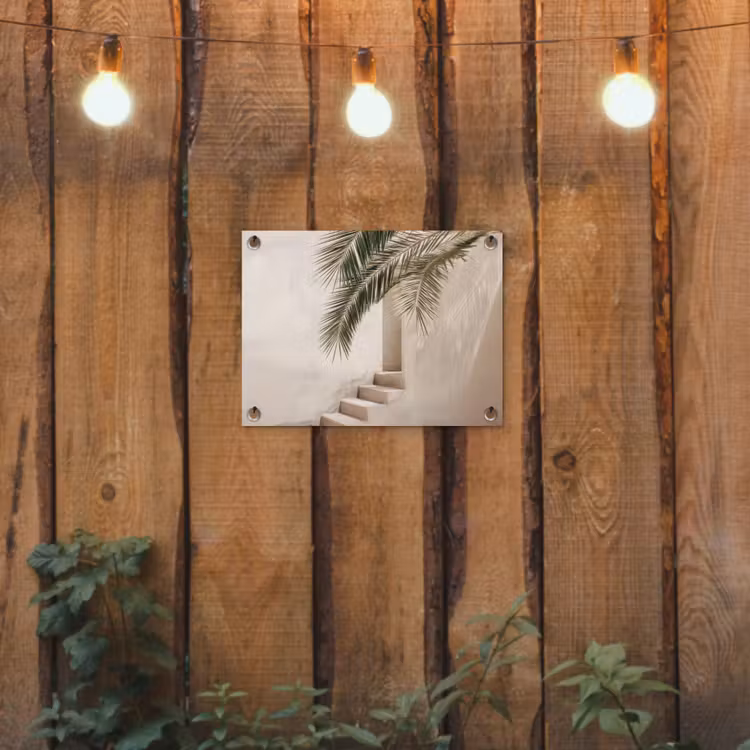 Palmboom - Schaduw - Trap - Beige tuinposter los doek klein -sfeer1