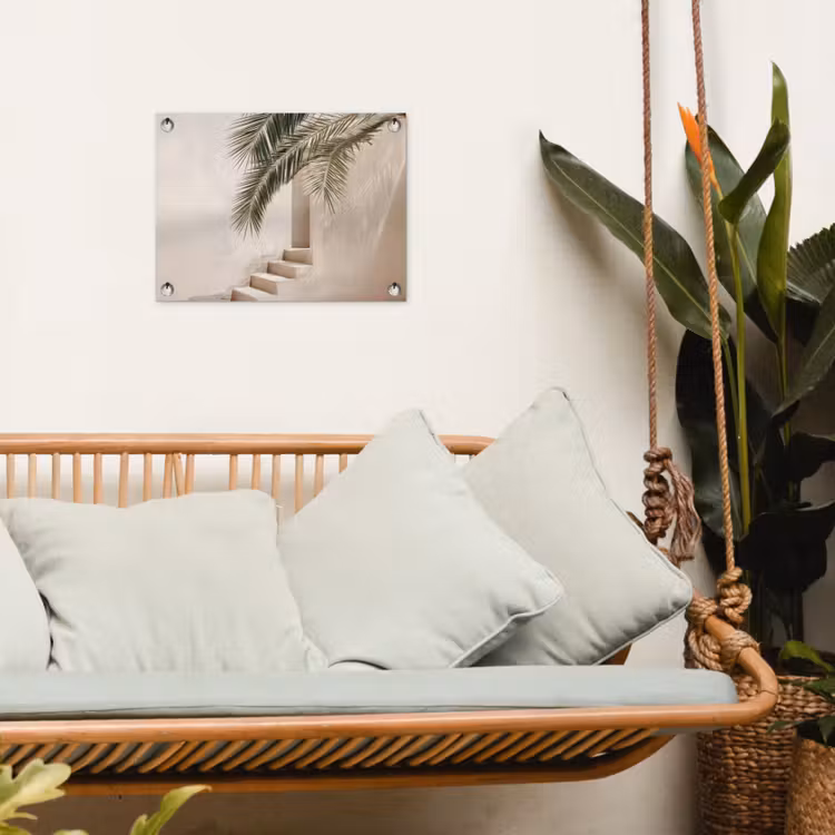 Palmboom - Schaduw - Trap - Beige tuinposter los doek klein -sfeer7