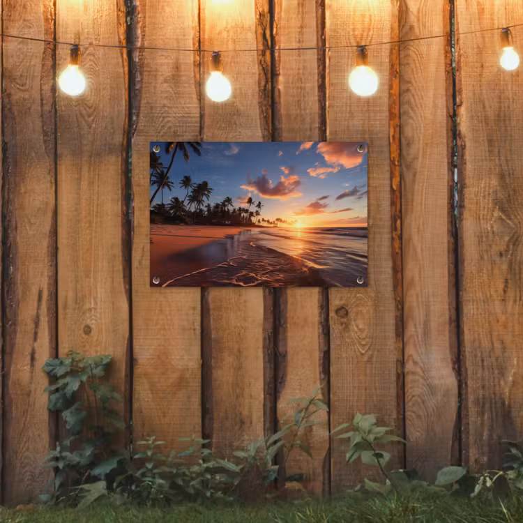 Palmbomen bij Zonsondergang tuinposter los doek klein -sfeer1