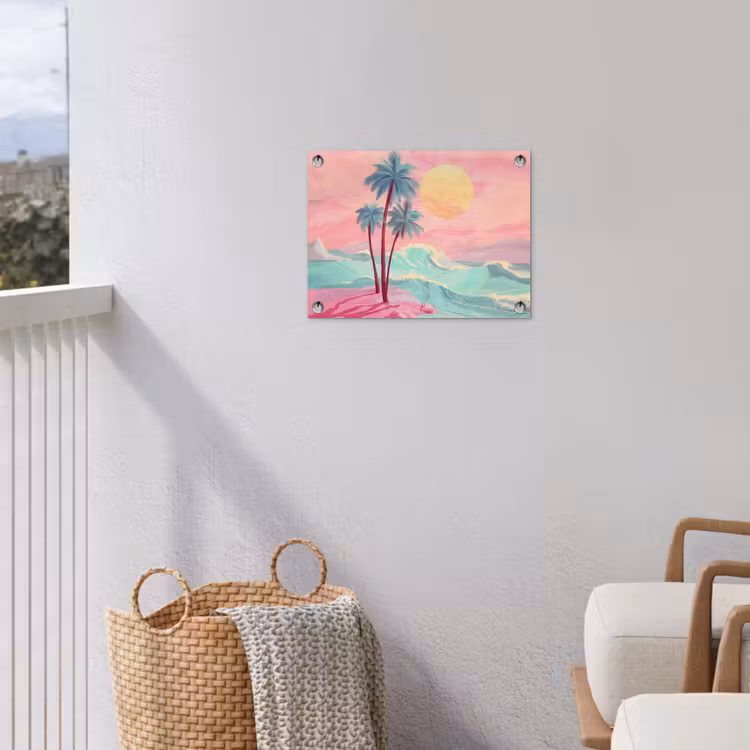 Palmbomen - Golven - Zee tuinposter los doek klein -sfeer8