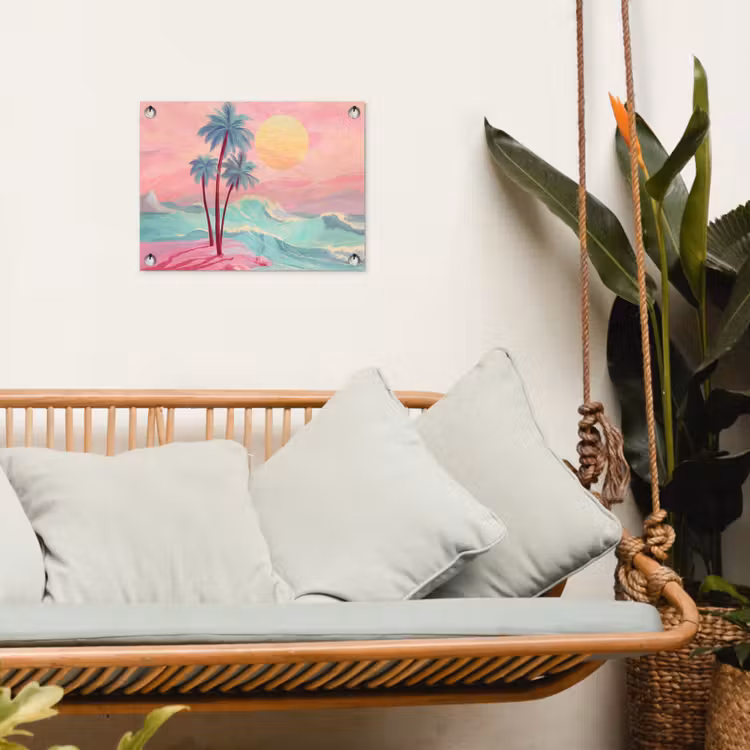 Palmbomen - Golven - Zee tuinposter los doek klein -sfeer7