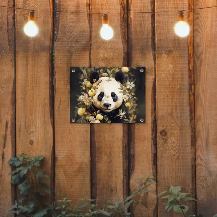 Panda - Pandabeer - Wilde dieren - Natuur - Bloemen tuinposter los doek klein -sfeer1