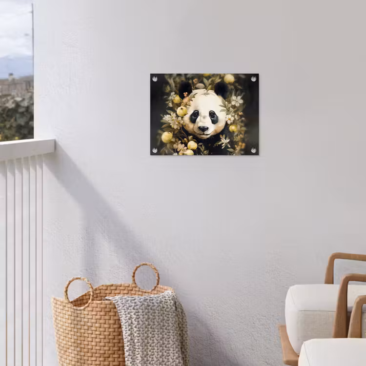 Panda - Pandabeer - Wilde dieren - Natuur - Bloemen tuinposter los doek klein -sfeer8
