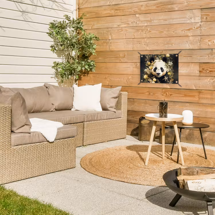Panda - Pandabeer - Wilde dieren - Natuur - Bloemen tuinposter los doek klein -sfeer4
