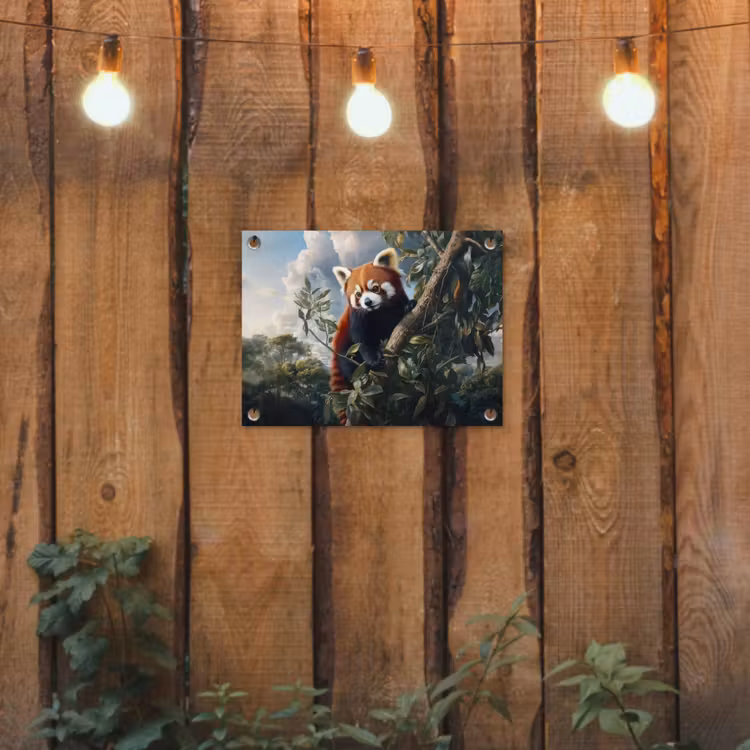 Panda - Rood - Boom - Wolken tuinposter los doek klein -sfeer1
