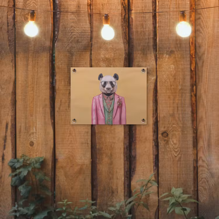 Panda - Pak - Zonnebril - Blauw tuinposter los doek klein -sfeer1