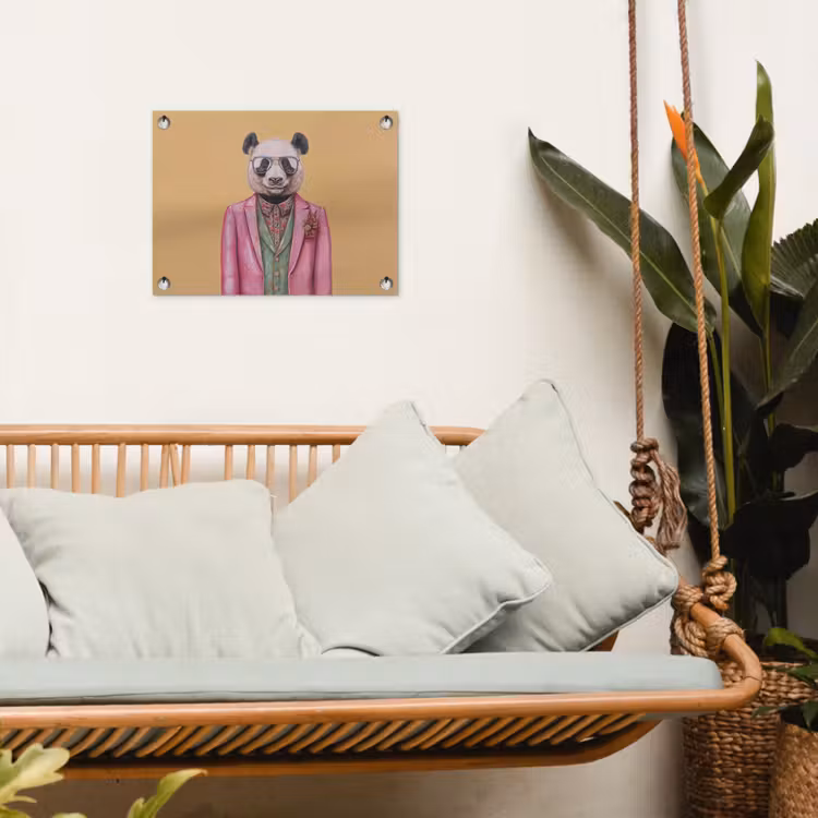 Panda - Pak - Zonnebril - Blauw tuinposter los doek klein -sfeer7