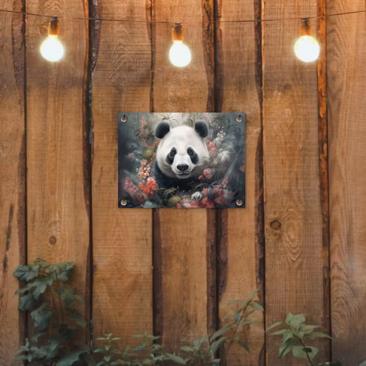 Panda - Wilde dieren - Bloemen - Natuur tuinposter los doek klein -sfeer1