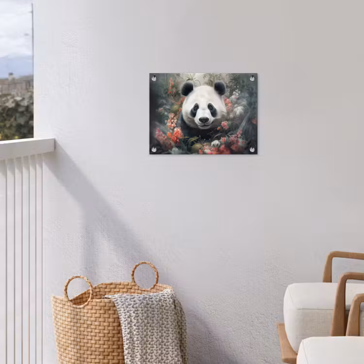 Panda - Wilde dieren - Bloemen - Natuur tuinposter los doek klein -sfeer8