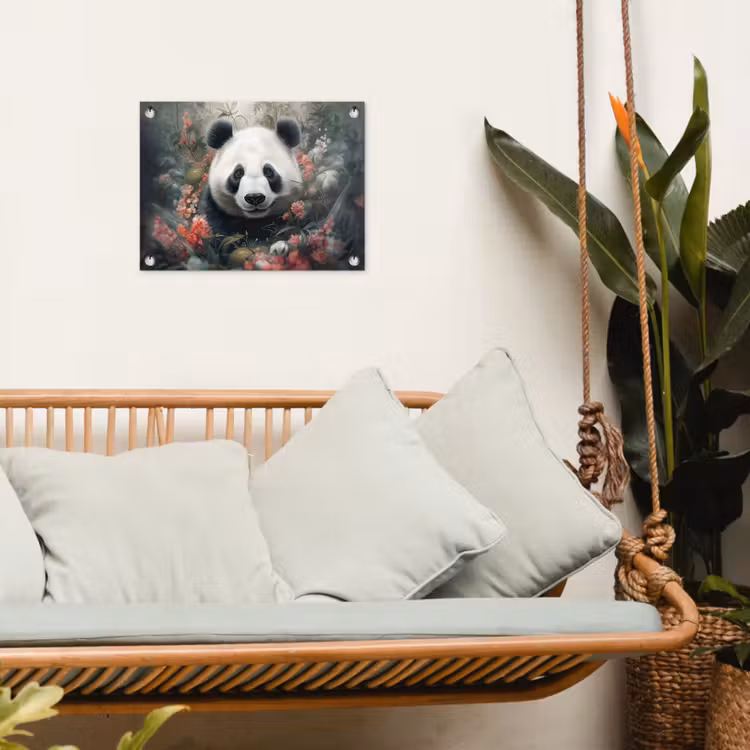 Panda - Wilde dieren - Bloemen - Natuur tuinposter los doek klein -sfeer7