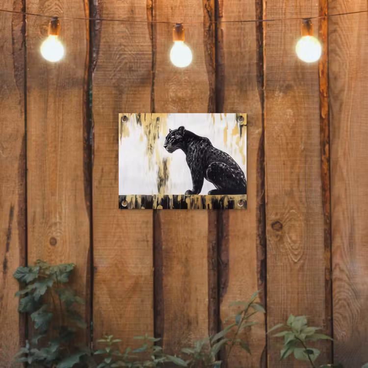 Panter - Zwart - Abstract - Goud tuinposter los doek klein -sfeer1
