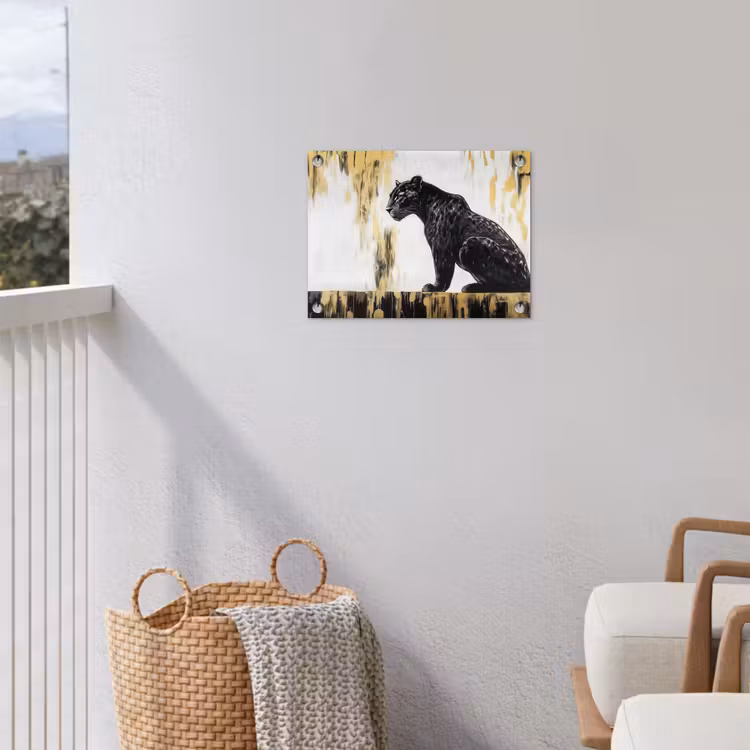Panter - Zwart - Abstract - Goud tuinposter los doek klein -sfeer8