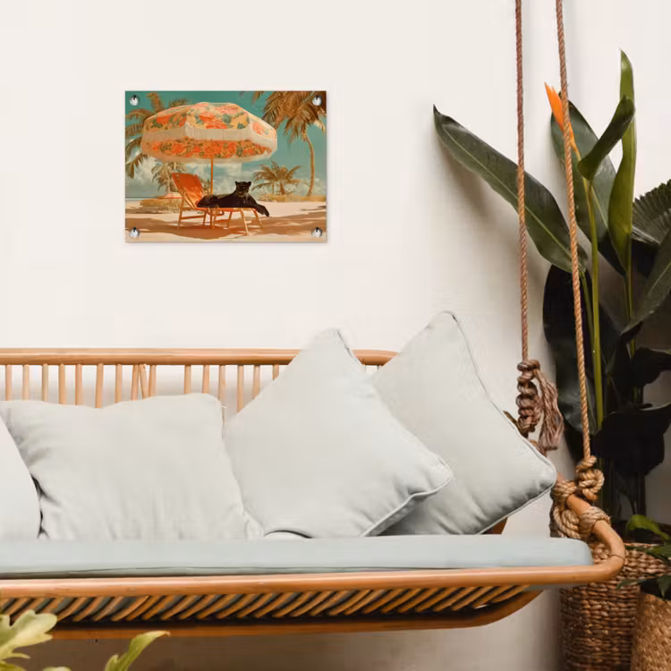 Panter - Zwart - Strand - Parasol tuinposter los doek klein -sfeer7