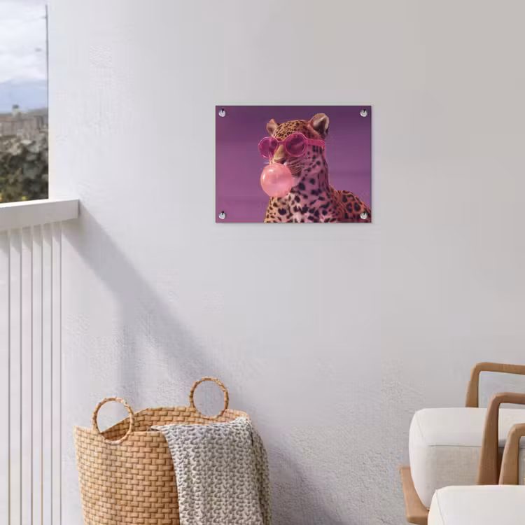 Panter - Zonnebril - Kauwgombel - Roze tuinposter los doek klein -sfeer8