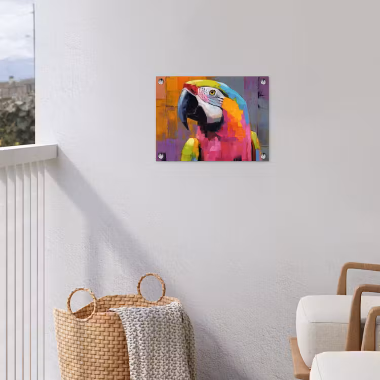 Papegaai - Kleurrijk - Schilderij - Tropisch tuinposter los doek klein -sfeer8