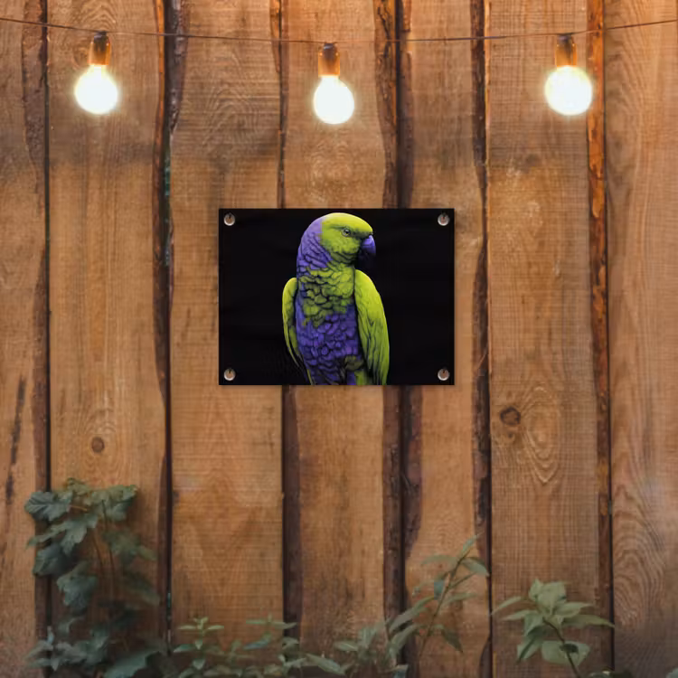 Papegaai - Veren - Opvallend - Groen tuinposter los doek klein -sfeer1