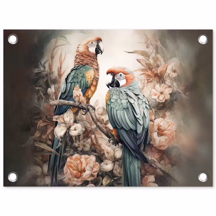 Papegaaien - Vogels - Natuur - Bloemen tuinposter los doek klein -3d