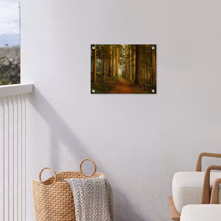 Pad door majestueus dennenbos tuinposter los doek klein -sfeer8