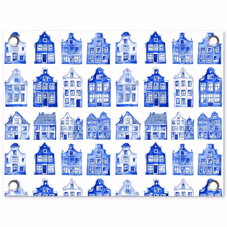 Patroon - Huizen - Blauw tuinposter los doek klein 239 -3d