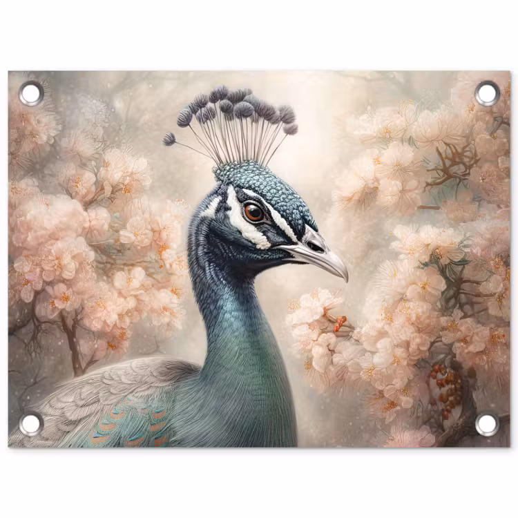 Pauw - Vogels - Bloemen - Boom - Botanisch tuinposter los doek klein -3d
