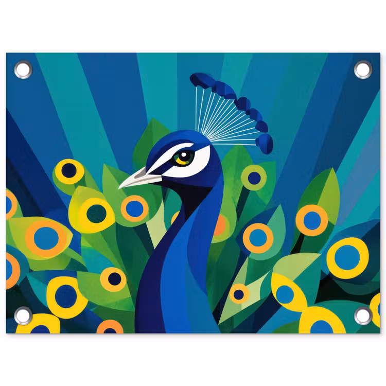 Pauw - Cirkels - Blauw tuinposter los doek klein -3d