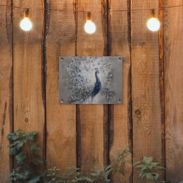 Pauw - Veren - Verf - Blauw tuinposter los doek klein -sfeer1