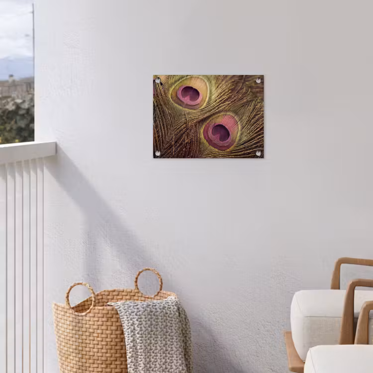 Pauw - Veren - Paars - Groen tuinposter los doek klein -sfeer8