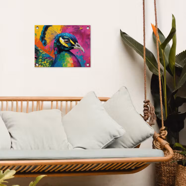 Pauw - Veren - Verfspatten - Paars tuinposter los doek klein -sfeer7