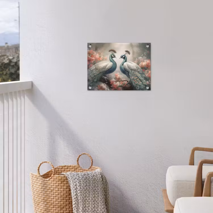 Pauwen - Pauwenveren - Vogels - Bloemen - Natuur tuinposter los doek klein -sfeer8