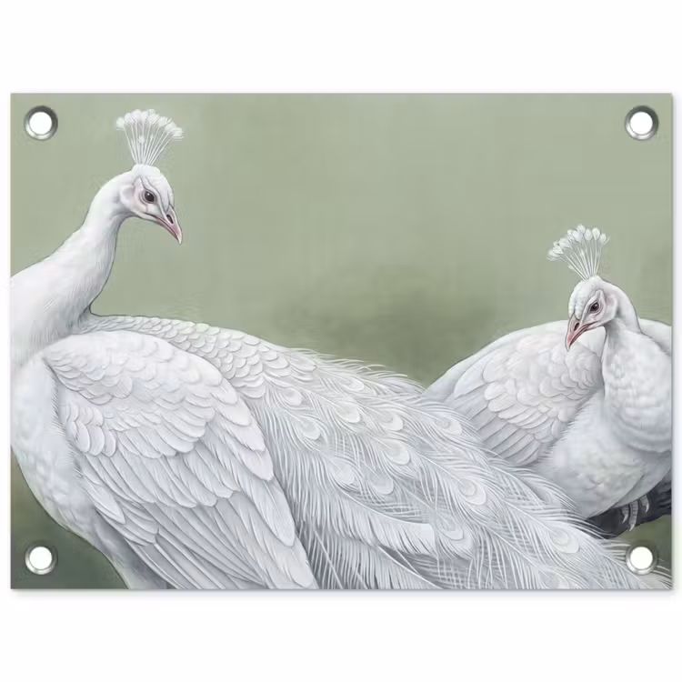Pauwen - Wit - Natuur - Groen tuinposter los doek klein -3d