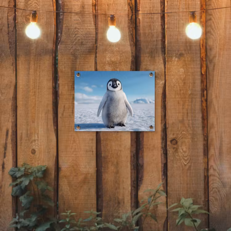 Pinguïn - Sneeuw - Landschap - Wit tuinposter los doek klein -sfeer1