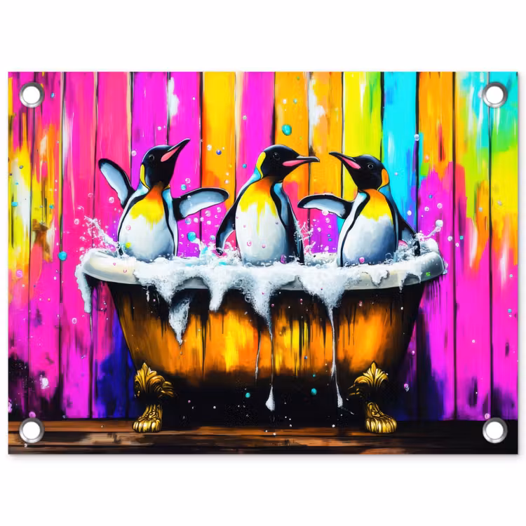 Pinguïns - Badkuip - Kleurrijk - Schuim tuinposter los doek klein -3d