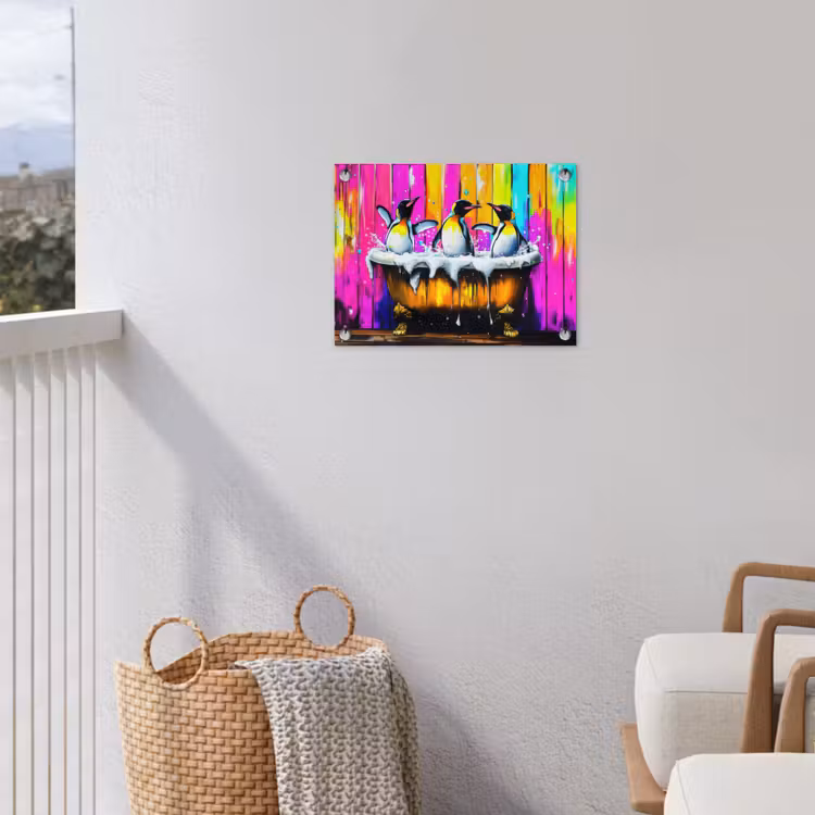 Pinguïns - Badkuip - Kleurrijk - Schuim tuinposter los doek klein -sfeer8