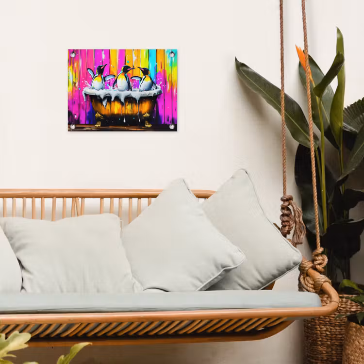 Pinguïns - Badkuip - Kleurrijk - Schuim tuinposter los doek klein -sfeer7