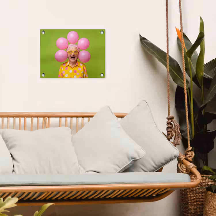 Mens - Ballonnen - Feest - Kleurrijk - Roze tuinposter los doek klein -sfeer7