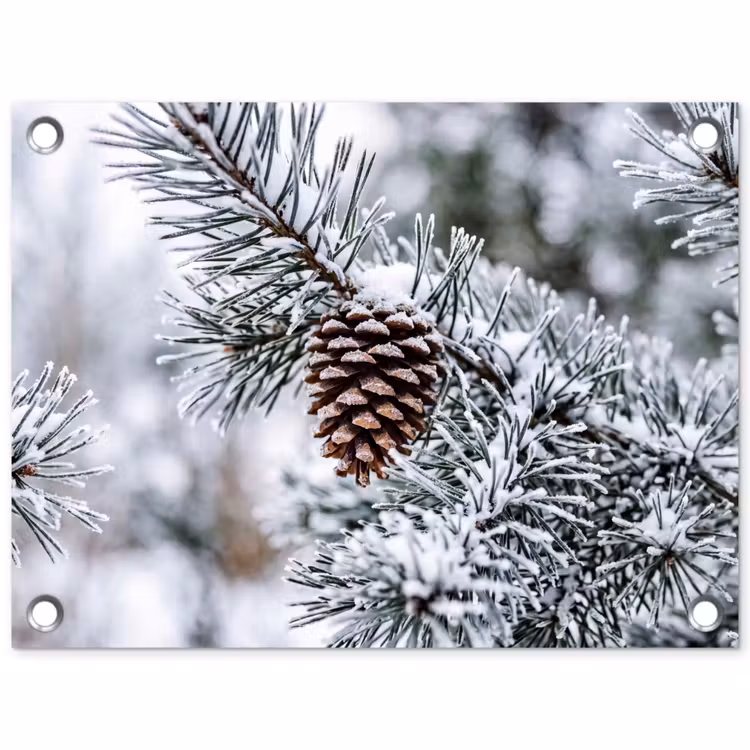 Dennenappel - Tak - Sneeuw - Winter - Sfeervol tuinposter los doek klein -3d