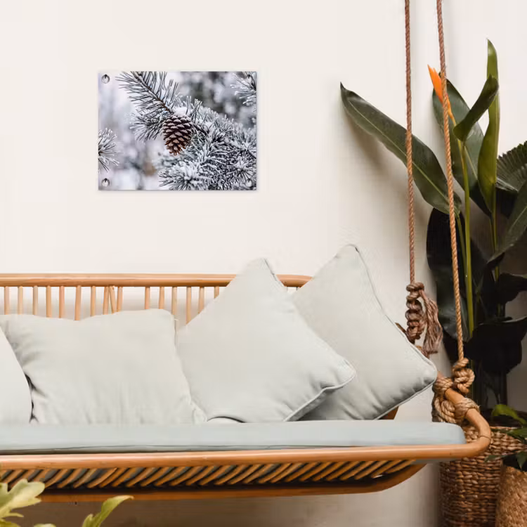 Dennenappel - Tak - Sneeuw - Winter - Sfeervol tuinposter los doek klein -sfeer7