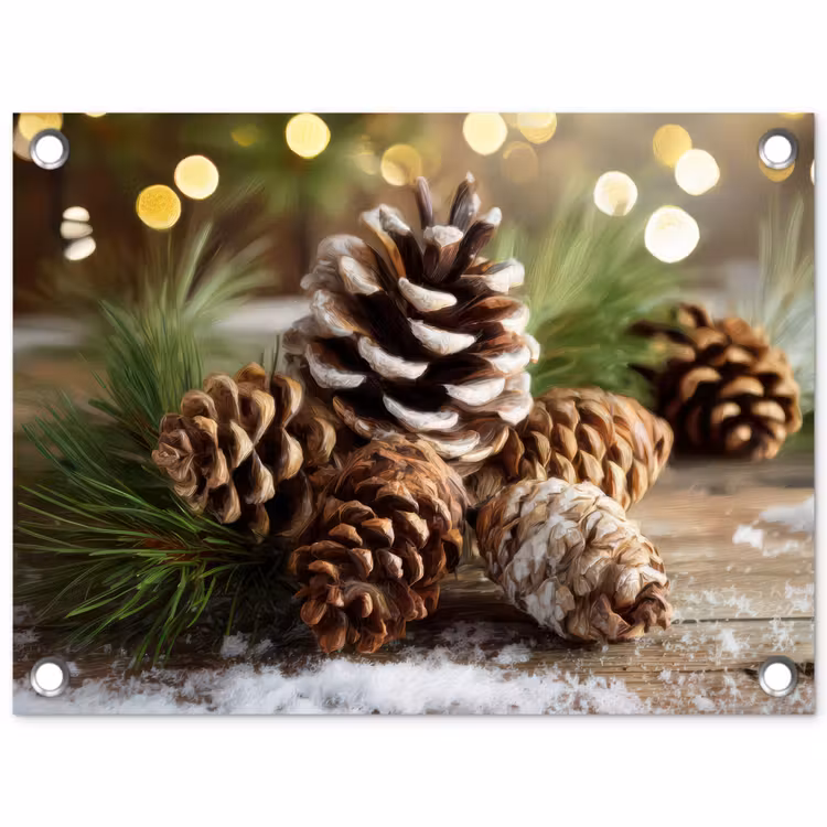 Dennenappels - Kerstsfeer - Bruin - Groen tuinposter los doek klein -3d